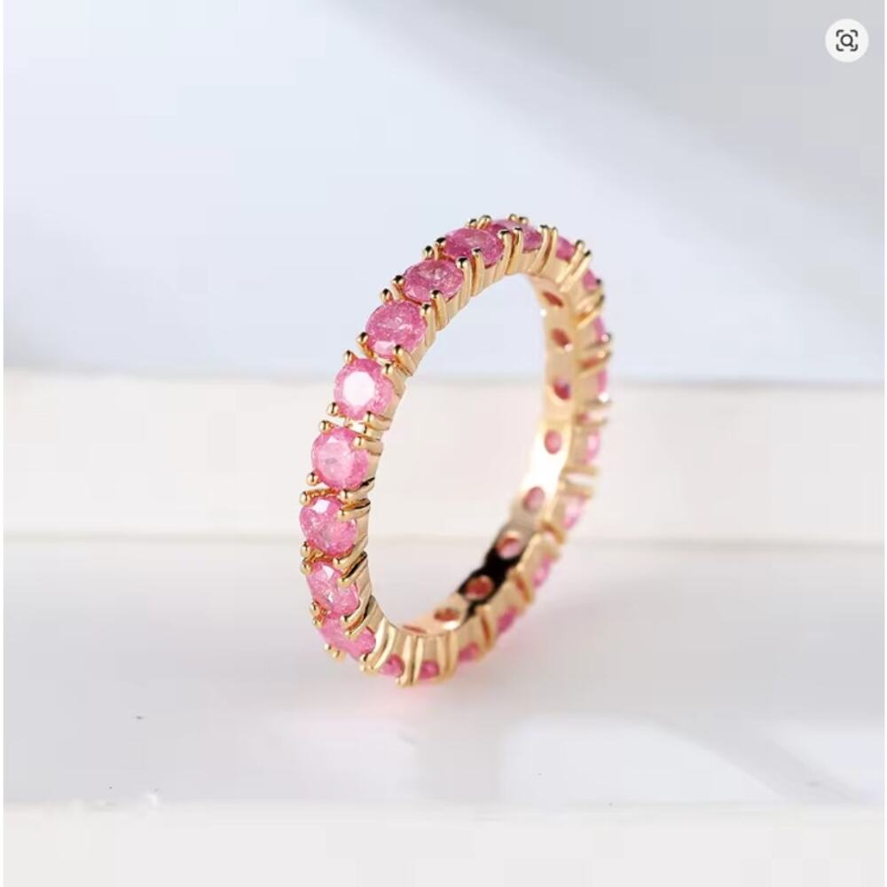 Pink Sapphire Eternity Band Ring – Full Circle Wedding Anniversary Ring Size (9)